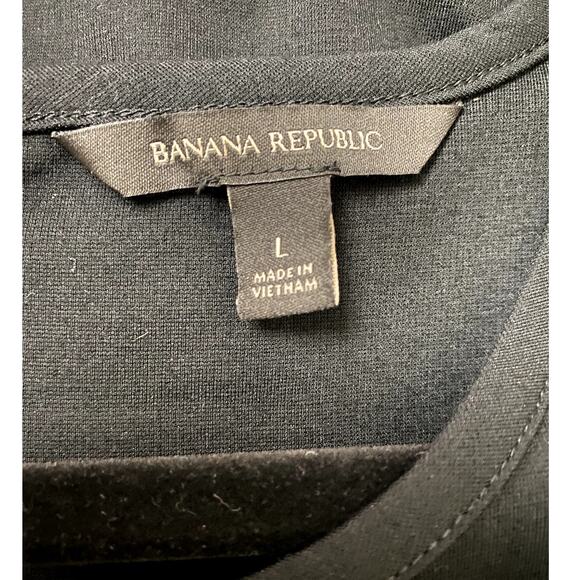 Banana Republic Black Round Neck Stretch Faux Leather Trim Top - Size L (EUC) - Picture 5 of 6